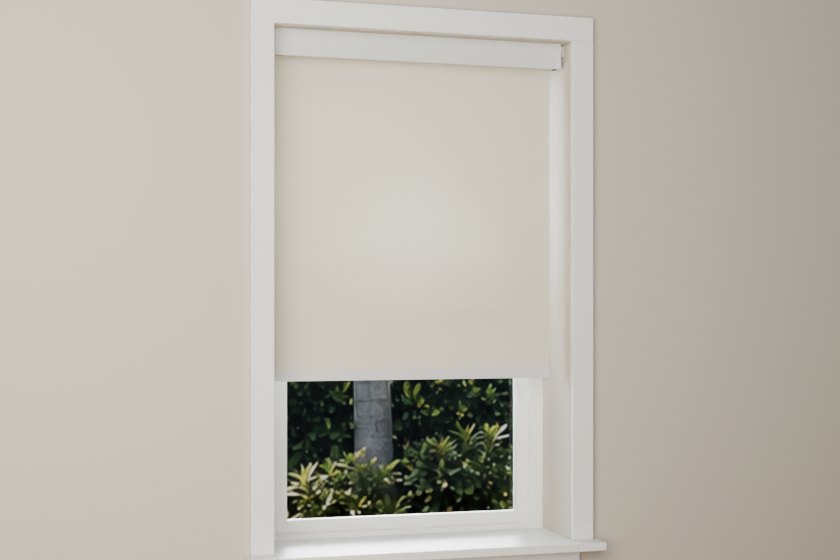 The finished shade sits inside the top of the frame, lowered most of the way.